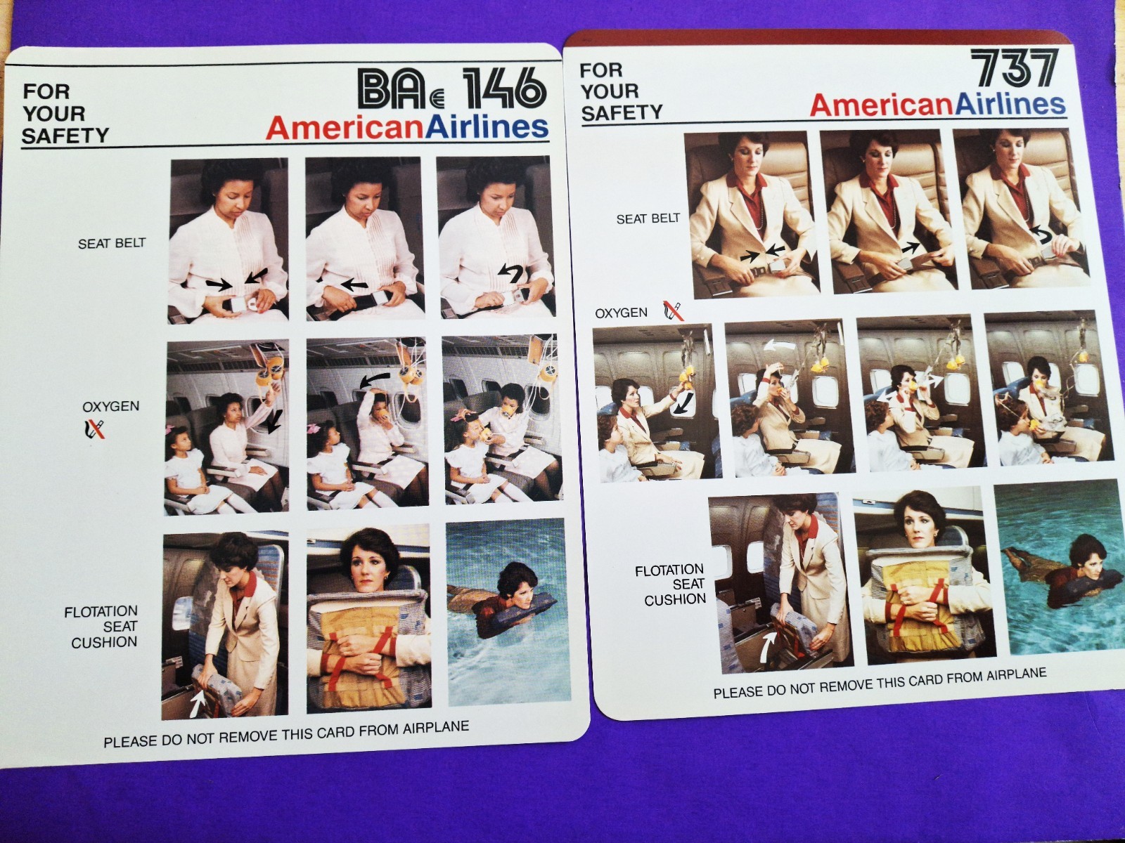 American Airlines BAE146 & Boeing 737 Safety Cards