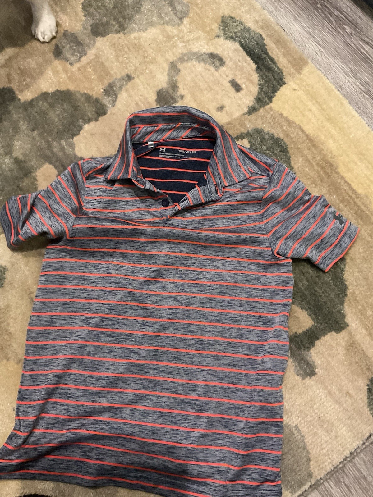 Nwot Under Armour UA STRIPE Performance Polo Shirt Boys Yout