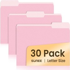 SUNEE File Folders, 30 Pack Manilla Folders 8.5 x 11, Colored Pink