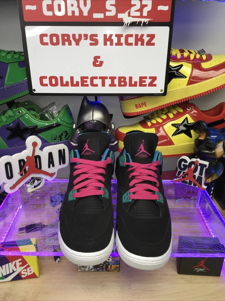 AIR JORDAN 4 Retro GS NEGRO/ROSA VIVO TALLA 6Y 🔥 Colorway, Raro Encontrar Nuevo Foto 3 de 4