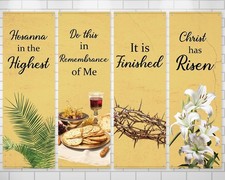4Pcs Easter Church Banners for Sanctuary Wall 72.0 x 24.0 inches, Yellow
