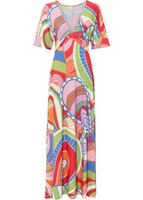 Maxikleid Gr. 36/38 Rot Blau Grün Bedruckt Freizeitkleid Maxi-Kleid Neu R-Ware