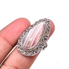 Rhodochrosite - Argentina Gemstone 925 Sterling Silver Bali Ring S.9 R32