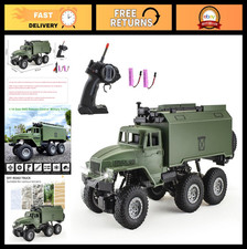 1:16 Scale 6WD RC Military Truck - Off-Road Remote Control Car, LED Lights, 2 Ba