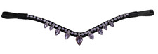 Premium Leather Horse Bridle Light Purple Clear Crystal Brow-Band All Sizes.