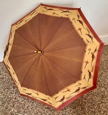 Vtg Ralph Lauren Umbrella Pheasant Houndstooth Wood Handle Hunting Equestrian