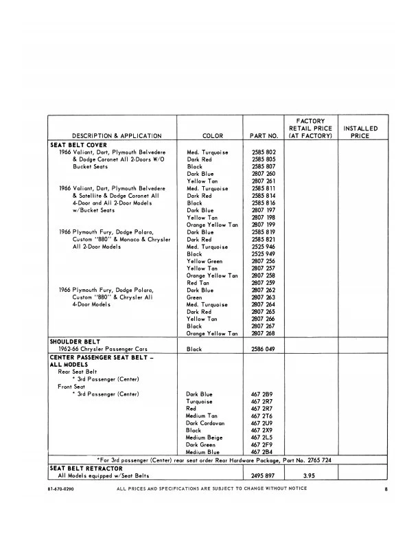 1966 Dodge Accessories Parts Book Charger Coronet Dart Polara Monaco Truck Van - Image 4 of 4