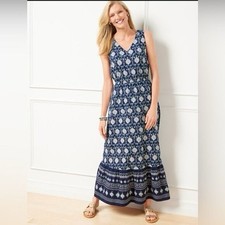 Talbots Maxi Dress Petite Sleeveless Paisley Boho Resort Summer cruise beach
