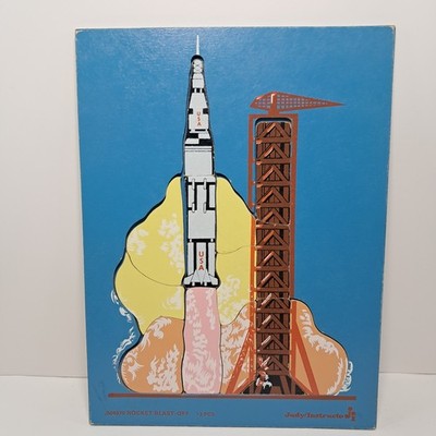RARE Vtg 1974~ ROCKET BLAST-OFF~ Judy Instructo 13 Pc Wooden Jigsaw Puzzle 