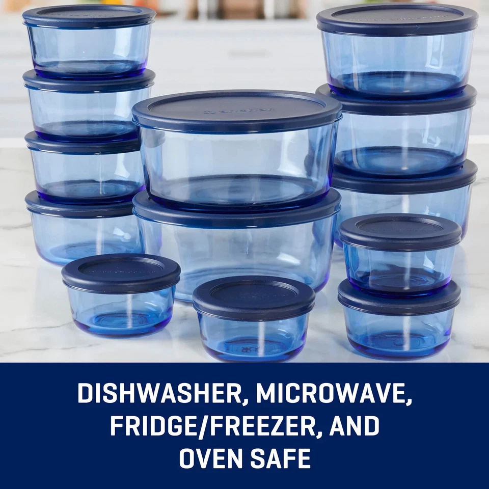 Anchor Hocking SnugFit Glass Food Storage Containers with Navy Lids, 26 Piece Se - Image 3 of 4