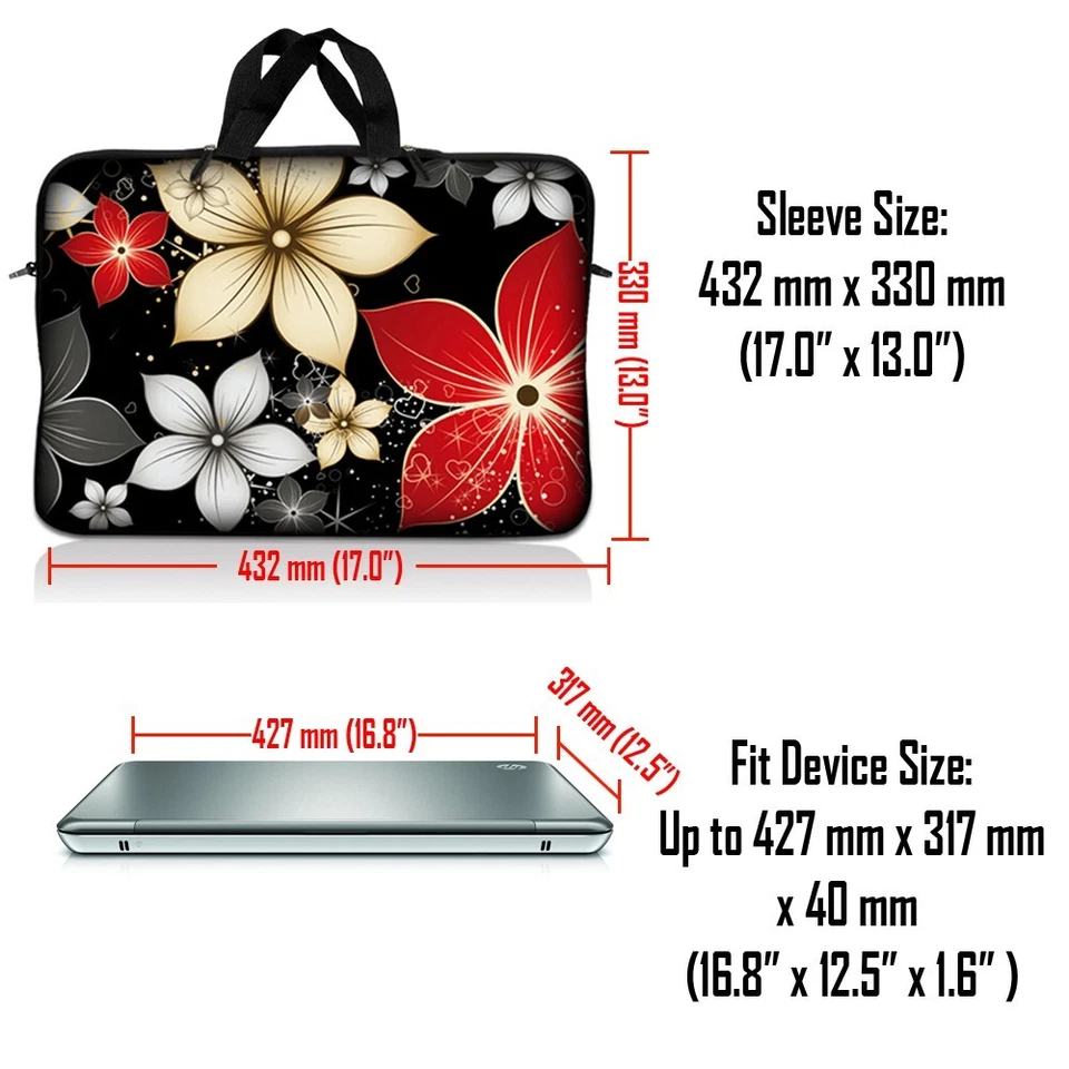 Funda de transporte para portátil de 17" 17,3 pulgadas con asa para Macbook Acer Asus Bloom Foto 3 de 4