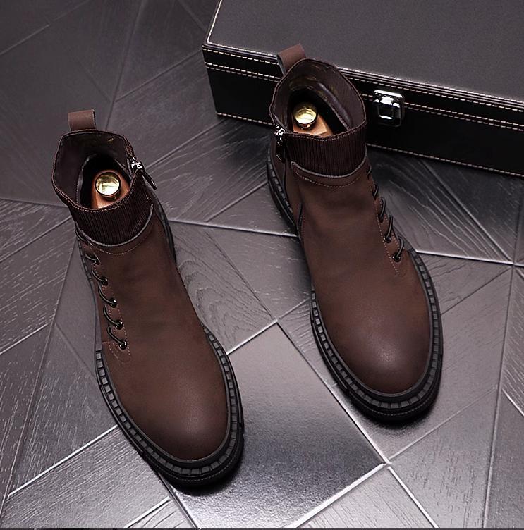 Korean Mens Platform Ankle Boots Round Toe Side Zipper High Top Casual  Shoes New