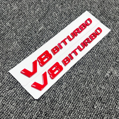 2pcs Gloss Red V8 BITURBO Fender Side Emblem Badge For MB C63 E63 G63
