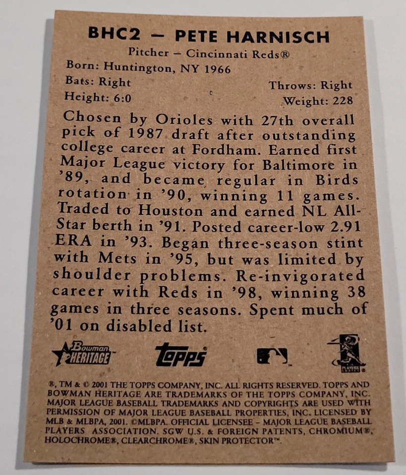 2001 Bowman Heritage Chrome #2 Pete Harnisch Cincinnati Reds - Image 2 of 2