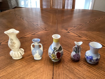 5 Ceramic miniature foreign vases antique  C4