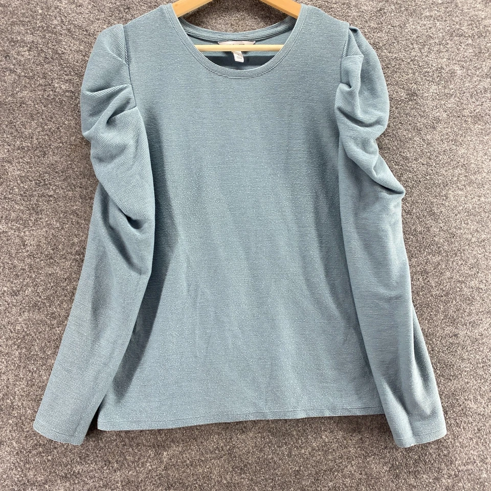 Nine West Blouse Women L Large Blue Crew Neck Long Sleeve Pullover Rayon Casual - Image 4 of 4