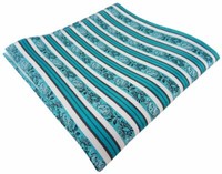 Tigertie Seideneinstecktuch TüRkis Weiss Silber Anthrazit Gestreift - 30 X 30 Cm