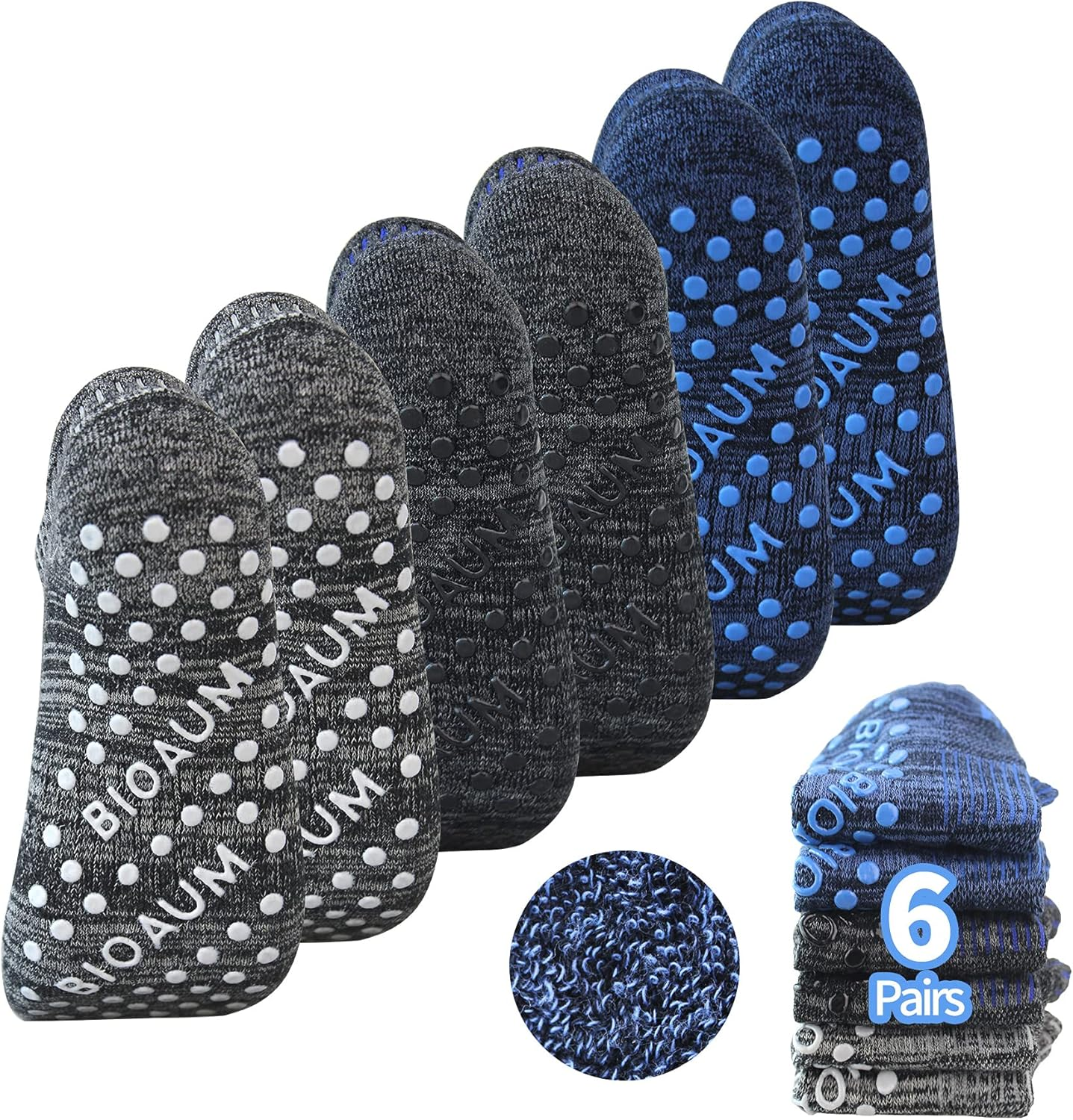 Yoga Socks for Women - 6 Pairs Cotton Cushion Non Slip Grip Slipper Pilates Hosp