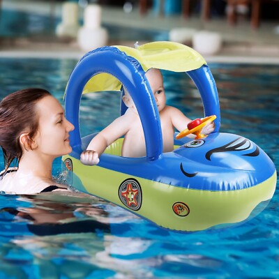 Baby Pool Float With Canopy & Safety Seat - Swimming Float For Toddlers 12-36 Months