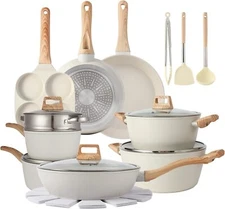 21PCS Pots and Pans Set Non Stick Cookware Nonstick with 21pieces, White 