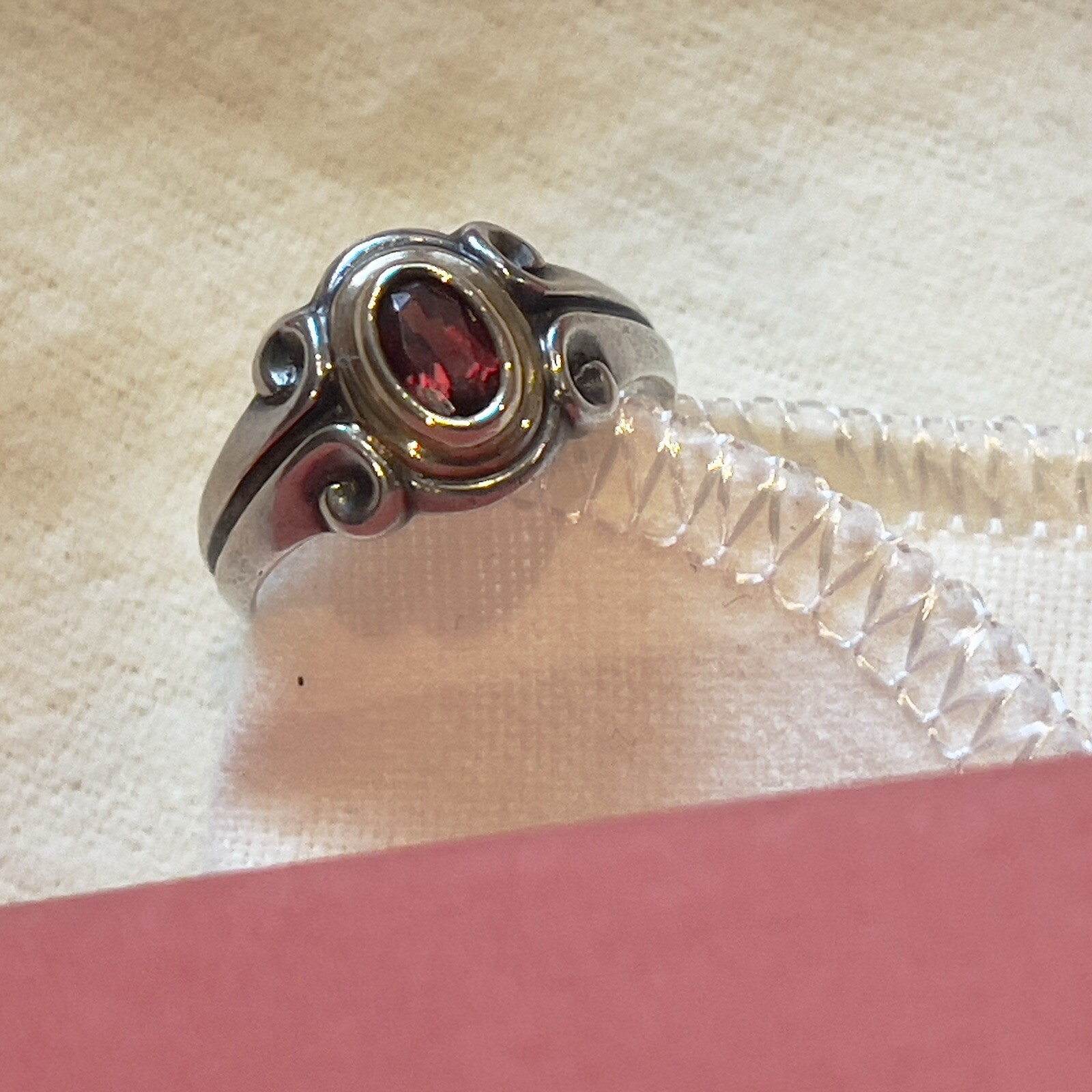 James Avery Retired Garnet Scroll 14k Yellow Gold And Silver Ring/Size-5.5