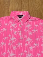 Sunday Swagger Polo Shirt Mens Medium Pink Tropical Golf Performance Jersey