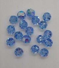6pc Swarovski Crystal Light Sapphire AB 11mm Faceted Round 5000 Beads; Vintage