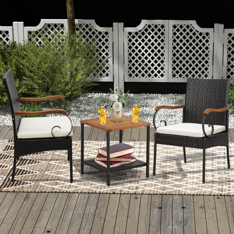 FDW 3-Piece Patio Furniture Set: 2 Adjustable Rattan Lounge Chairs & Foldable Table With Cushions - Perfect For Garden, Pool, Beach