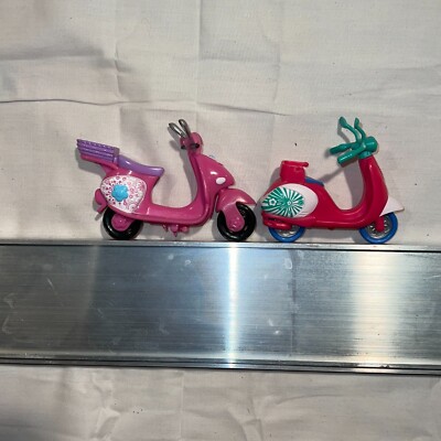 Lot Of 2 Polly Pocket Kids Red Snack Time Two Wheeler Scooter Toy Vehicle