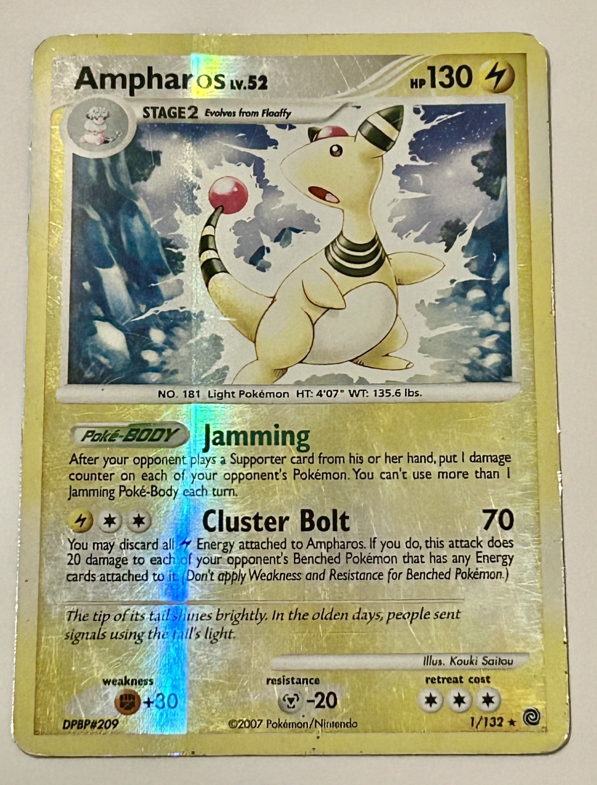 2007 Pokemon, Secret Wonders, #1/132 Ampharos, Reverse Holo Rare