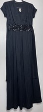 Vintage Black Sequin Belted Long Maxi Dress Size UK 10 1960s? 1970s?