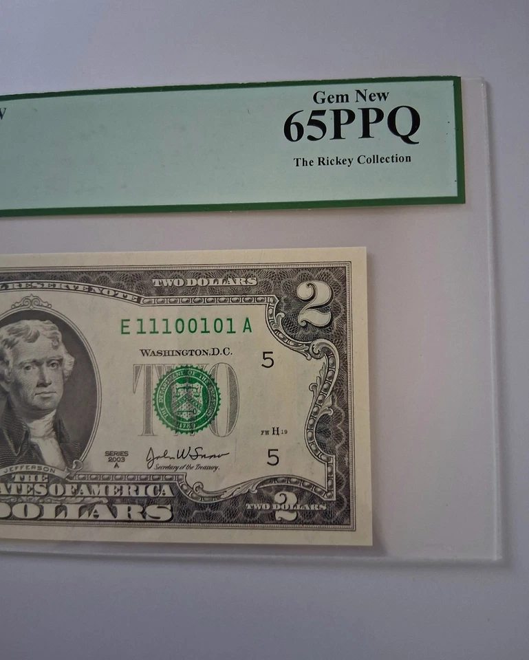 TRUE BINARY 0's and 1's $2 Two Dollars Note Number #E 11100101 A PCGS 65 PPQ - Image 2 of 4