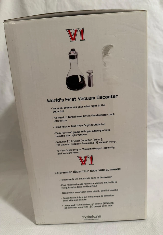 Metrokane V1 Worlds Primera jarra de vidrio al vacío vino nueva caja abierta  Foto 4 de 4