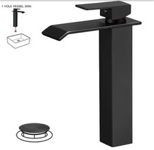 BWE Waterfall Single Hole Single Handle Bathroom Vessel Sink Faucet Matte Black