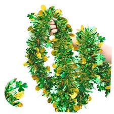 33FT St. Patrick's Day Tinsel Garland Shamrock Clover Green and Gold shamrock