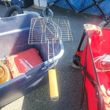 Grill Basket Folding Meat BBQ Fish Grilling Skewer Kit Stainless Steel New USA