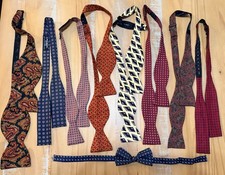 Lot of 8 Adjustable SILK Self Tie Bow Tie and 1 Hand Tied Bow Tie, Ties