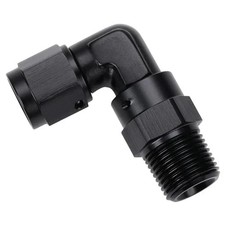6AN Female Flare to 3/8 NPT Pipe Swivel 90 6AN to 3/8 NPT Black - 90 Degree