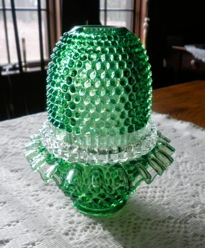 Vintage Fenton/LG Wright Green Hobnail 4 Piece Glass Fairy Lamp