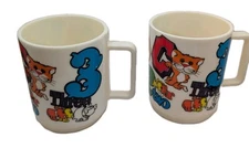 Vintage DEKA Elizabeth, NJ Kids Cups  ABC, 123  Retro 3-1/2" Set Of 2 Mugs Prop