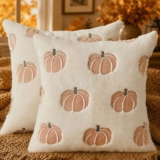 Fall Pillow Covers 18x18 Set of 2 Fall Decor Rust Pumpkin Beige