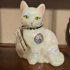 VINTAGE FENTON GLASS BIRTHDAY KITTEN CAT PAINTED SIGNED FIGURINE PAPERWEIGHT