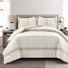 Lush Decor Farmhouse Stripe Reversible Cotton Comforter Set 3 Piece Set Full/