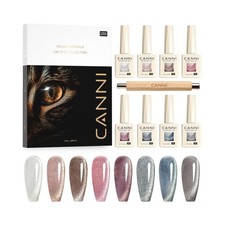 CANNI 8 Pcs 9 ML Cat Eye Gel Nail Polish Set, Jelly Pink Blue Silver Glitter ...