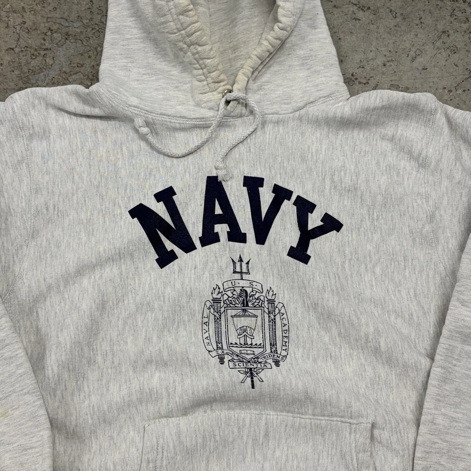 Sudadera con Capucha De Colección Marina de los Estados Unidos Tejido Inverso Para Hombres Grande Academia Naval EE. UU. Foto 2 de 4