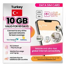 LMD - UK & Turkey (multi-network) Data ONLY SIM card - 10GB Preloaded