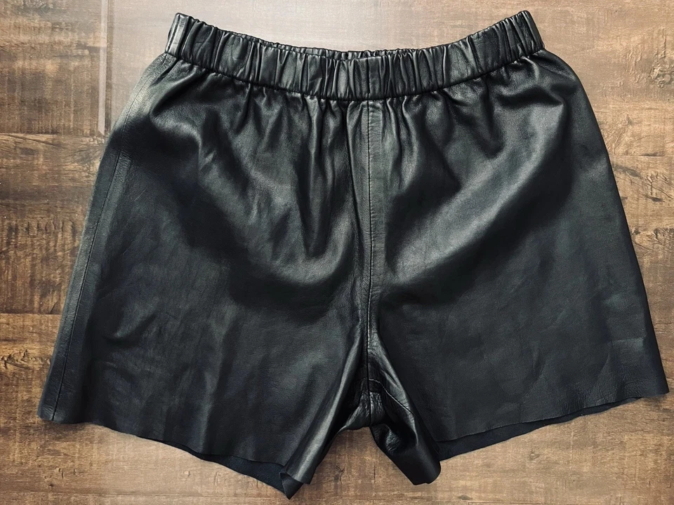 NUEVO SIN ETIQUETAS KATE SPADE Saturday 100% CUERO DE CORDERO Pantalones Cortos Preppy Plisados Elastizados S Foto 3 de 4