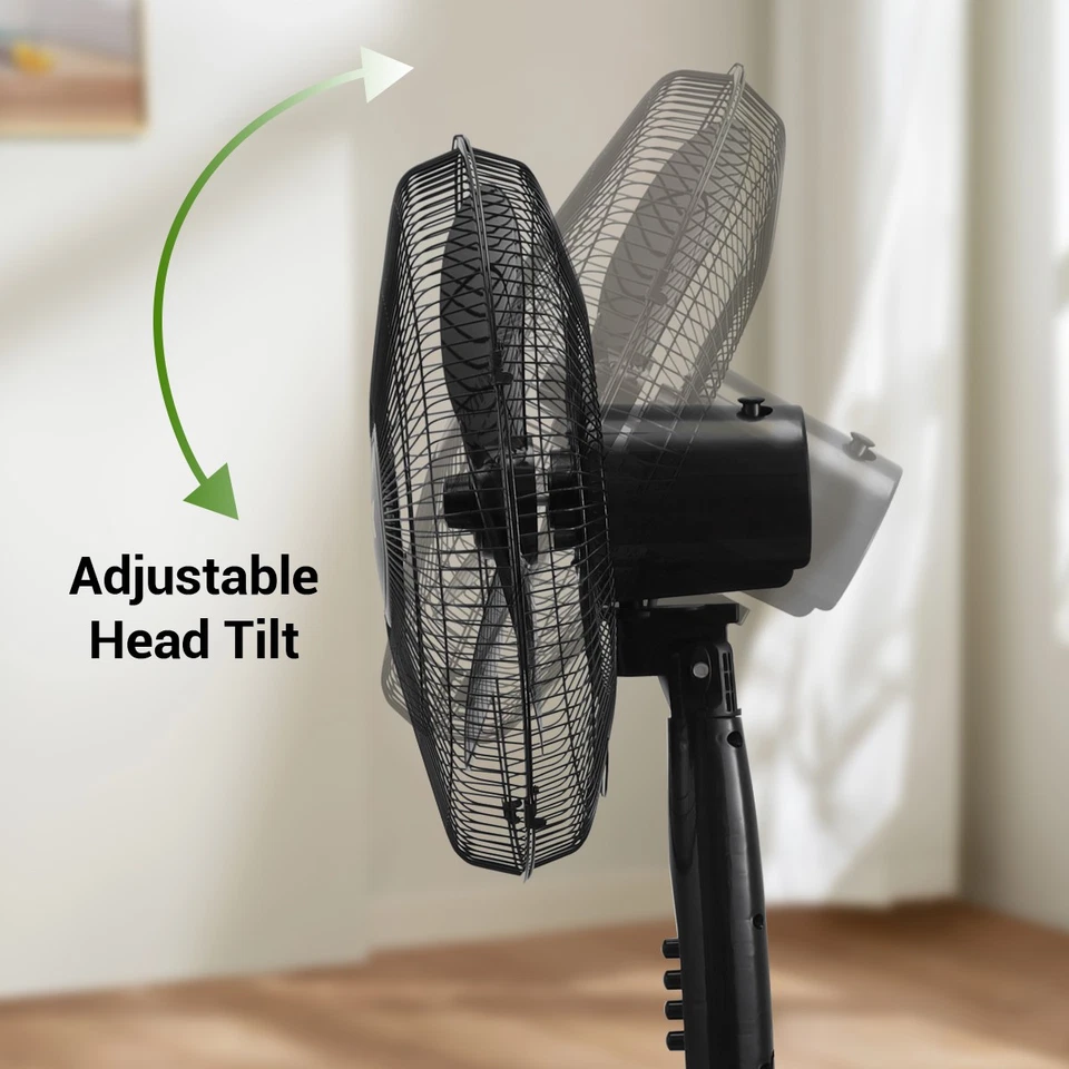 16-дюймовый 3-скоростной регулируемый колебательный пьедестал подставка вентилятор мощный классный тихий черный - Изображение 4 из 4