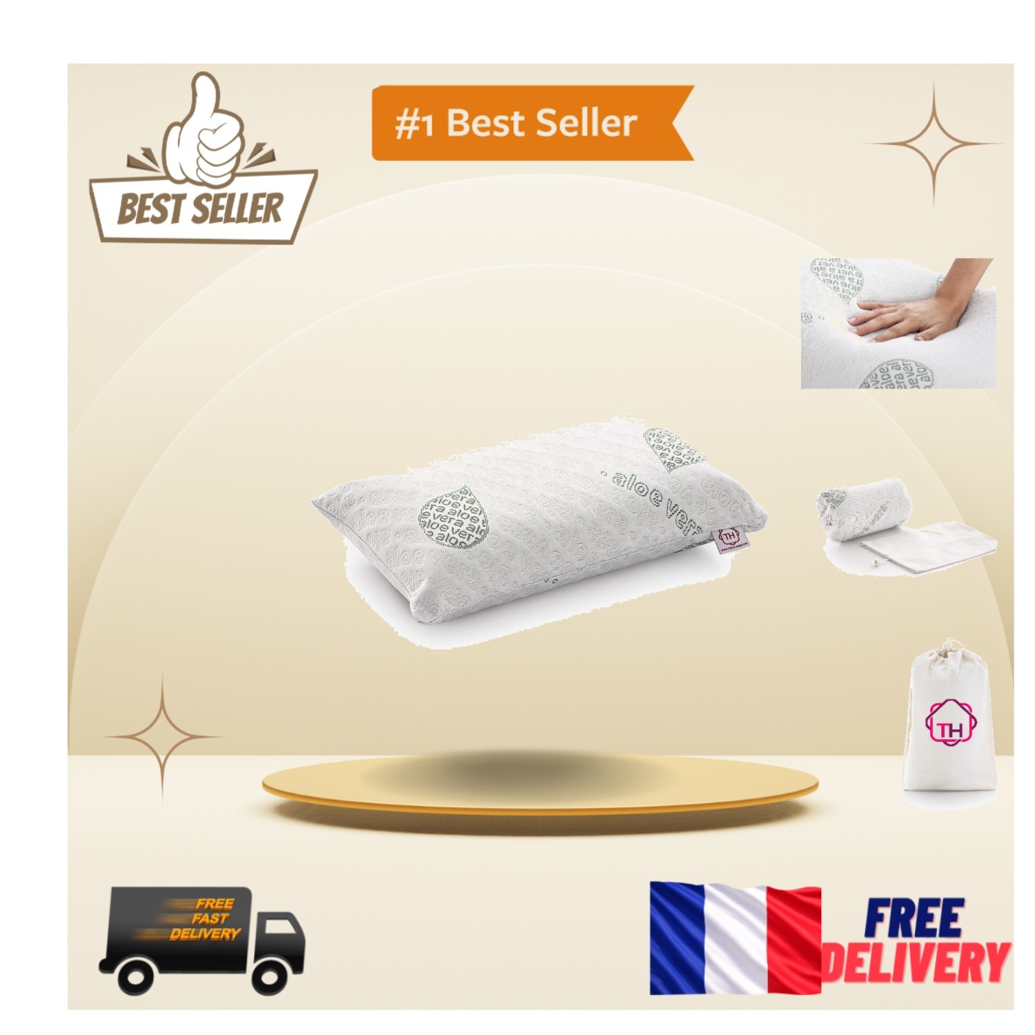 Oreiller de voyage ergonomique VOGAYE 43x24 cm haut de gamme à l'aloe vera
