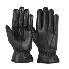Men leather gloves Black Fine quality leather fleece lined